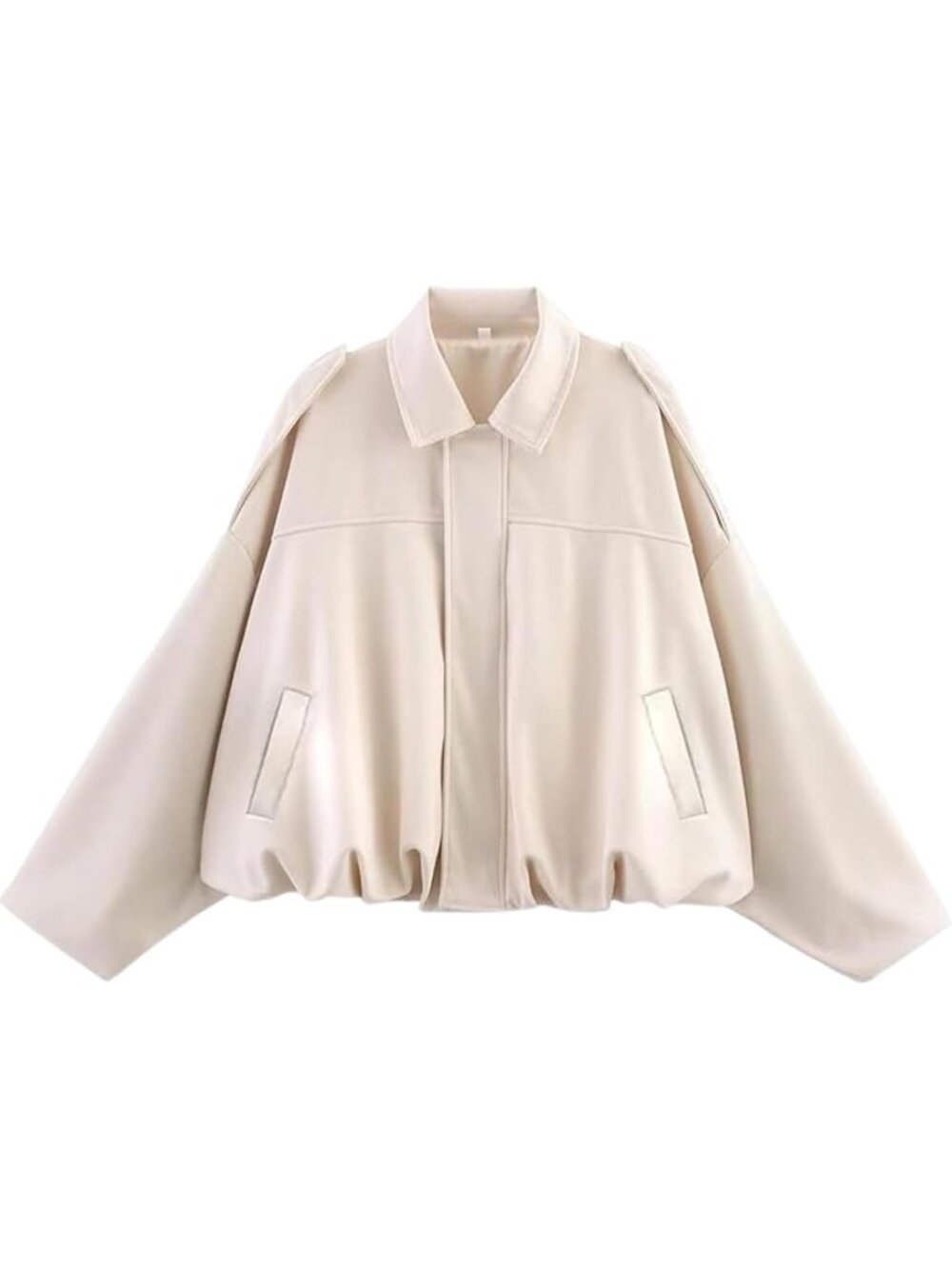 Women's White Faux Suede Long Sleeve Oversized Bomber Jacket Coat
